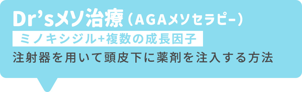 Dr'sメソ治療(AGAメソセラピー)(ミノキシジル+複数の成長因子)注射器を用いて頭皮下に薬剤を注入する方法