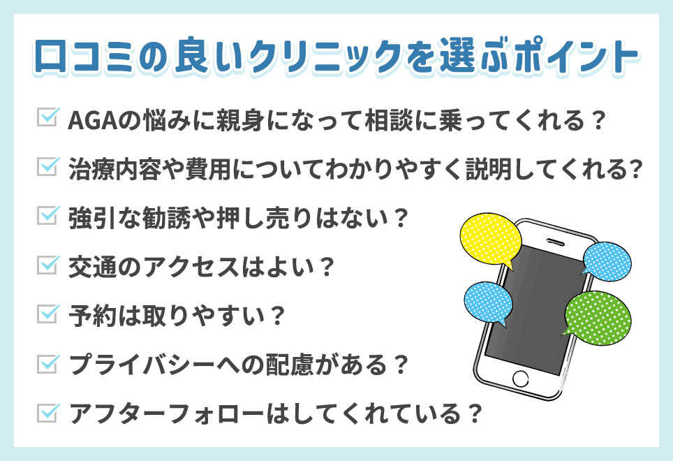 口コミの良いクリニックを選ぶポイント一覧
