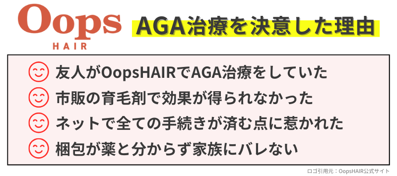 OopsHAIRのAGA治療に決めた理由-口コミ